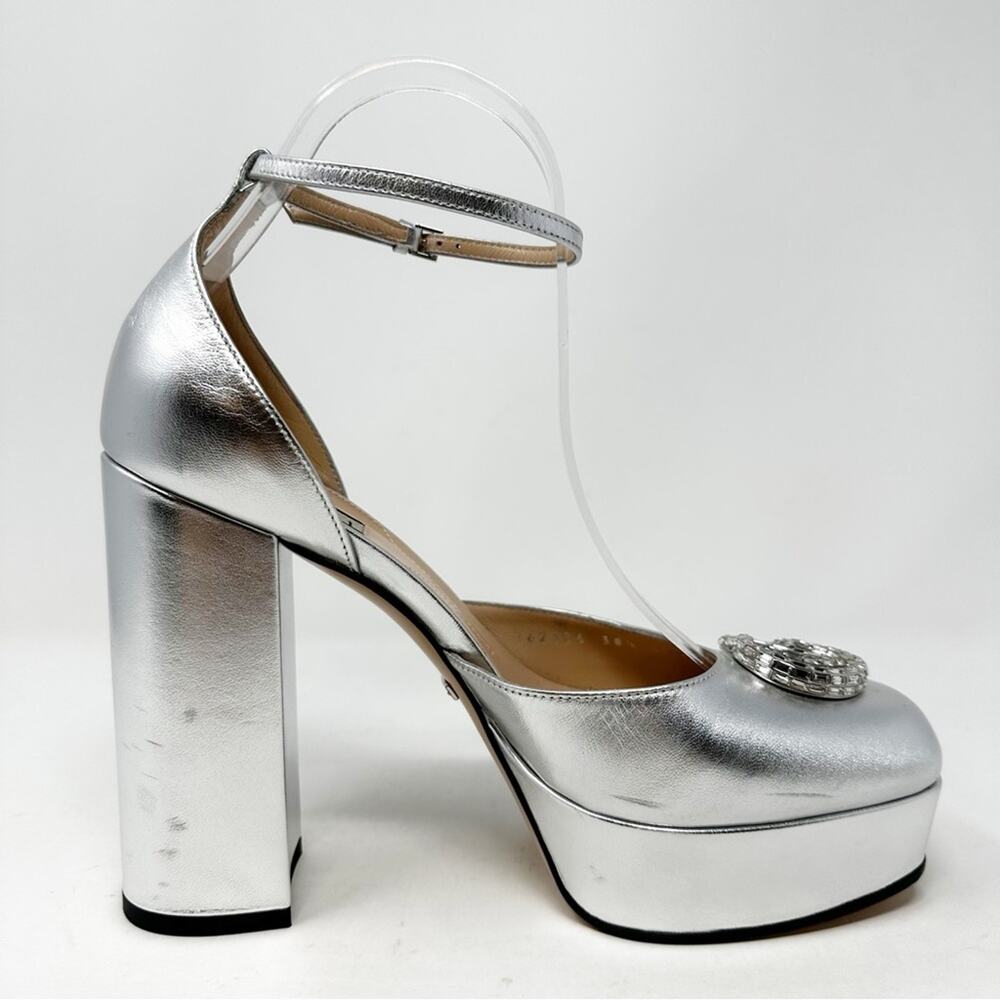 Gucci GG Crystal Metallic Leather Platform Heels Womens Size EU 38.5 - Picture 9 of 13